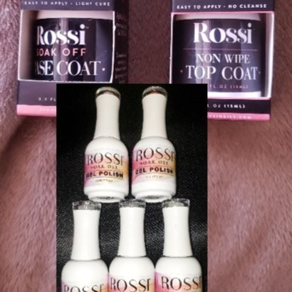 Rossi Nails Gel Polish Bundle - New Gel Base & Top Coats, + 5 used Gel Polishes